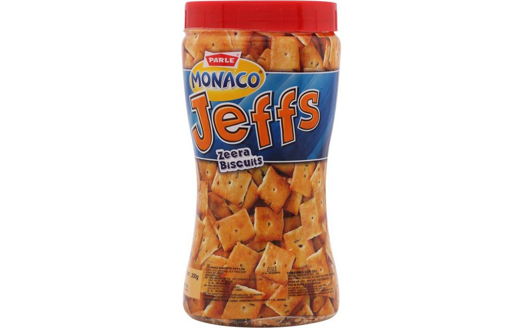 Parle Monaco Jeffs Zeera Biscuits   Plastic Jar  200 grams